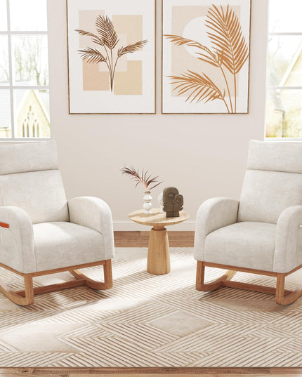 Giantex Fauteuil à bascule en chenille rembourré avec cadre en bois d'hévéa naturel