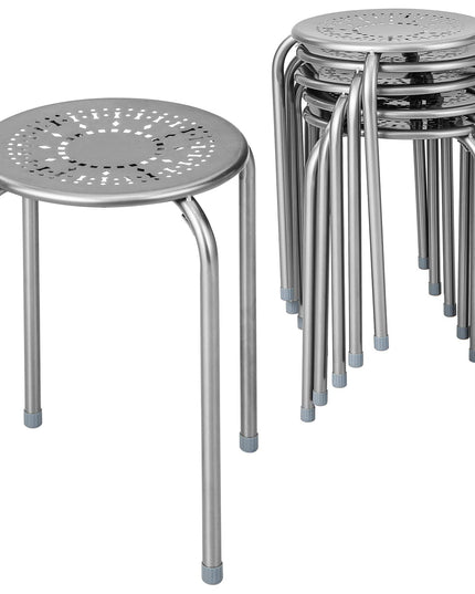 Giantex Round Metal Stool Set of 6-17.5" Height Stackable Stool with Anti-Slip Foot Pads