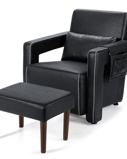 Giantex Modern Accent Chair with Ottoman, Soft Berber Fleece Armchair Single Sofa and Footstool Set w/Waist Pillow