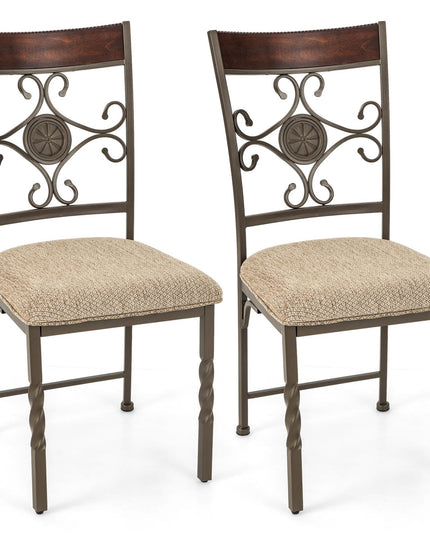 Giantex Upholstered Dining Chair Set, Vintage Metal Dining Chairs with Soft Padded Seat Cushion
