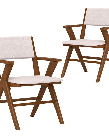 Giantex Wooden Dining Chairs Set, Linen Fabric Upholstered Kitchen Chairs w/Armrests, Rubber Wood Frame