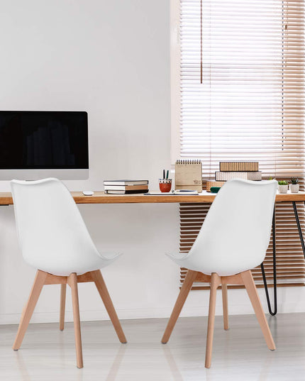 Set of 4 Mid Century Dining Chairs Wood Legs White