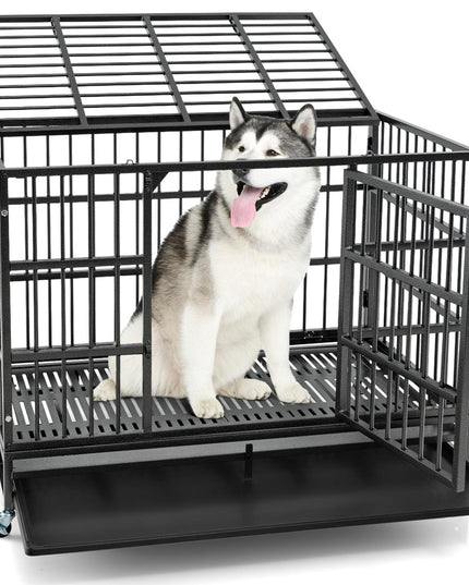 Giantex Heavy Duty Dog Crate, Escape Proof Metal Dog Cage with Double Door