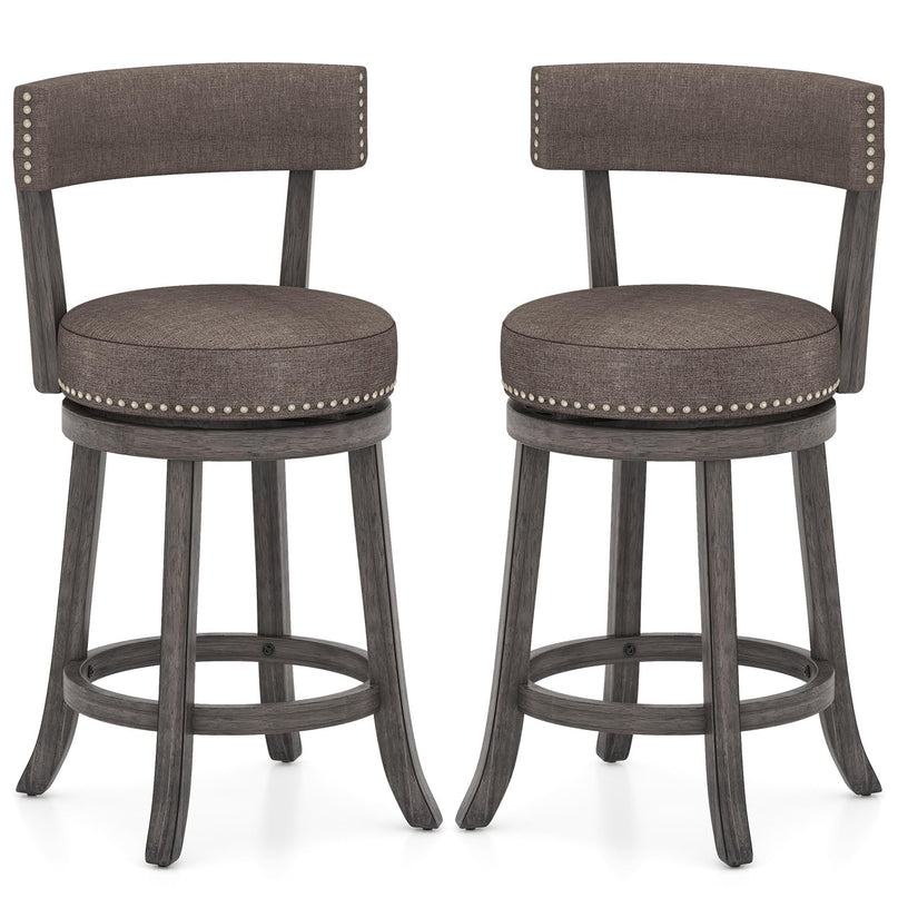 Giantex 26" Bar Stools Set, Swivel Counter Height Bar Chairs with Footrest, Rubber Wood Frame