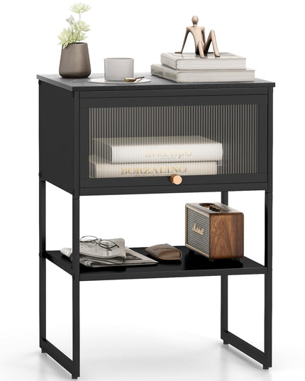 Giantex Black Nightstand, Modern End Table with Flip up Door