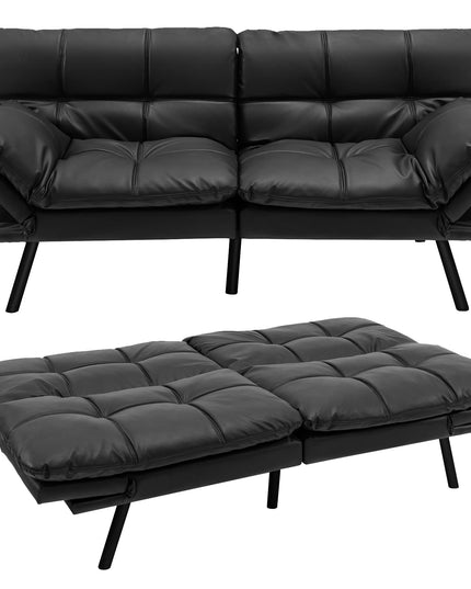 Convertible Memory Foam Futon Couch Sleeper, Black - Giantex