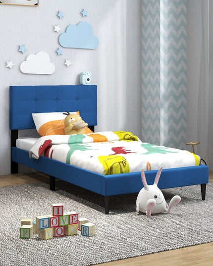 Giantex Platform Bed Frame with Button Tufted Headboard and Wooden Slats