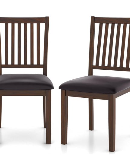 Giantex Wooden Dining Chairs Set, Upholstered Kitchen Chairs w/Slat Back, Wear-Resistant PVC Leather
