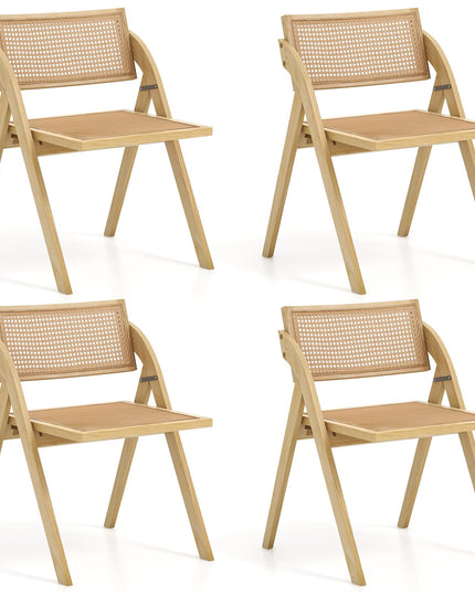 Giantex Folding Dining Chairs Set, Wooden Folding Chair with Rattan Backrest & Seat
