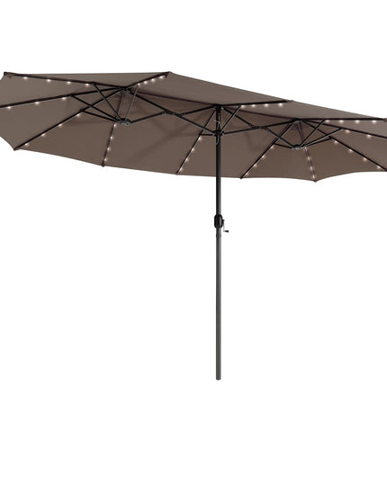 Giantex 15 FT Double Patio Umbrellas with 48 Solar LED Lights, Extra-Large Rectangle Umbrella