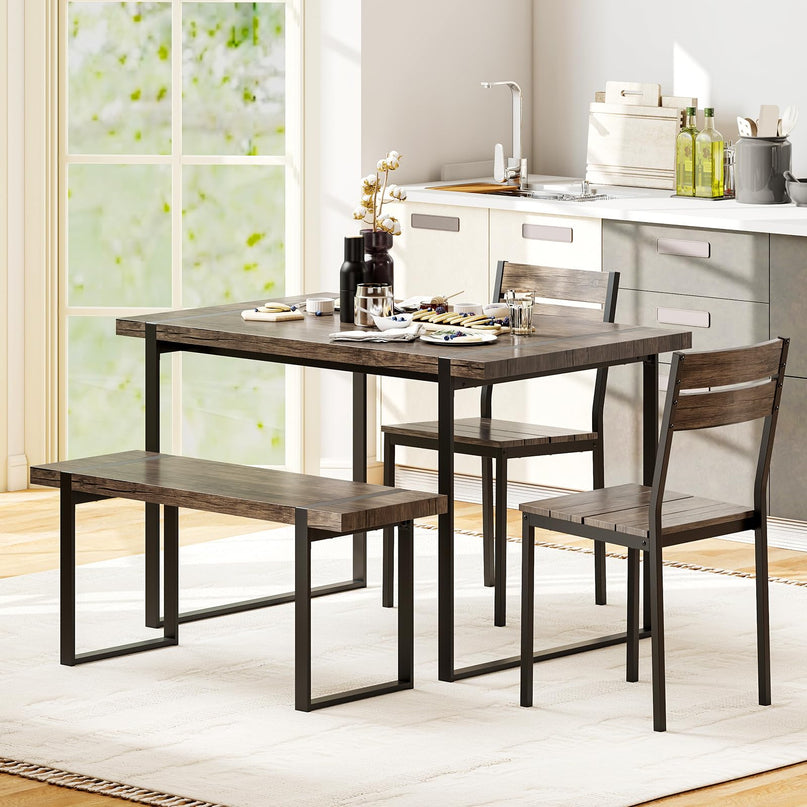 Giantex Ensemble Table de Salle à Manger pour 4 Personnes Table de Cuisine Rectangulaire de 119 cm