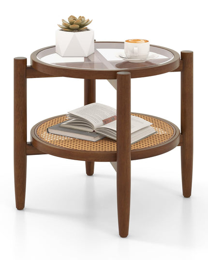 Rattan Round End Table - Giantex