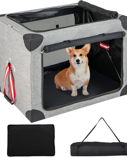Giantex Folding Dog Soft Crate - Collapsible Pet Carry Case with 3 Mesh Doors