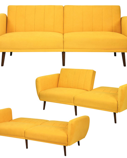 Giantex Foldable Futon Sofa Bed, Convertible Sofa Couch Upholstered Futon Sleeper Sofa with Pillow