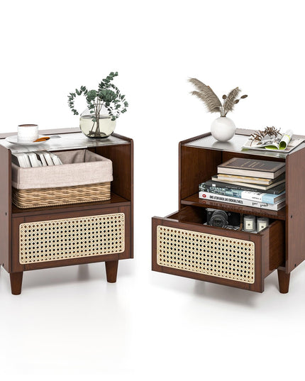 Giantex Rattan Nightstand with Drawer