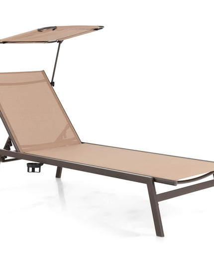 Outdoor Chaise Lounge Chair- Tanning Chair with Sunshade - Giantex