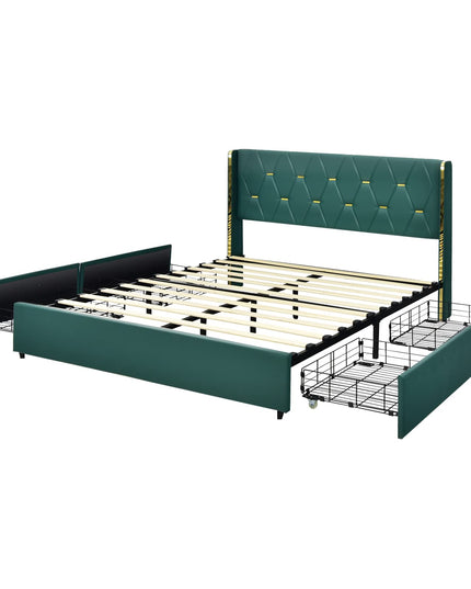 Giantex Upholstered Bed Frame with 4 Drawers