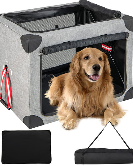 Giantex Folding Dog Soft Crate - Collapsible Pet Carry Case with 3 Mesh Doors