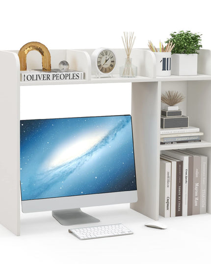 Giantex Desktop Bookshelf, Wood Desk Hutch Organizer for 27 Inch Computer Monitor