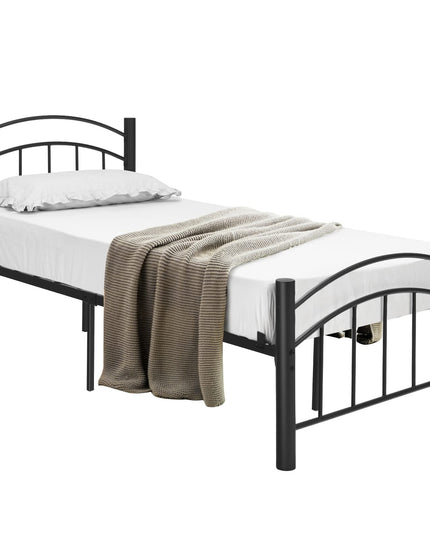 Black Modern Platform Bed with Headboard and Footboard | Metal Bed Frame