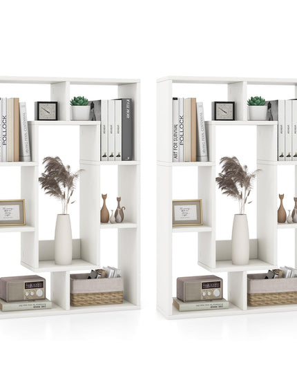 Giantex 7-Cube Bookcase White, Modern Freestanding Wooden Rectangular Bookshelf with Anti-Tipping Kits