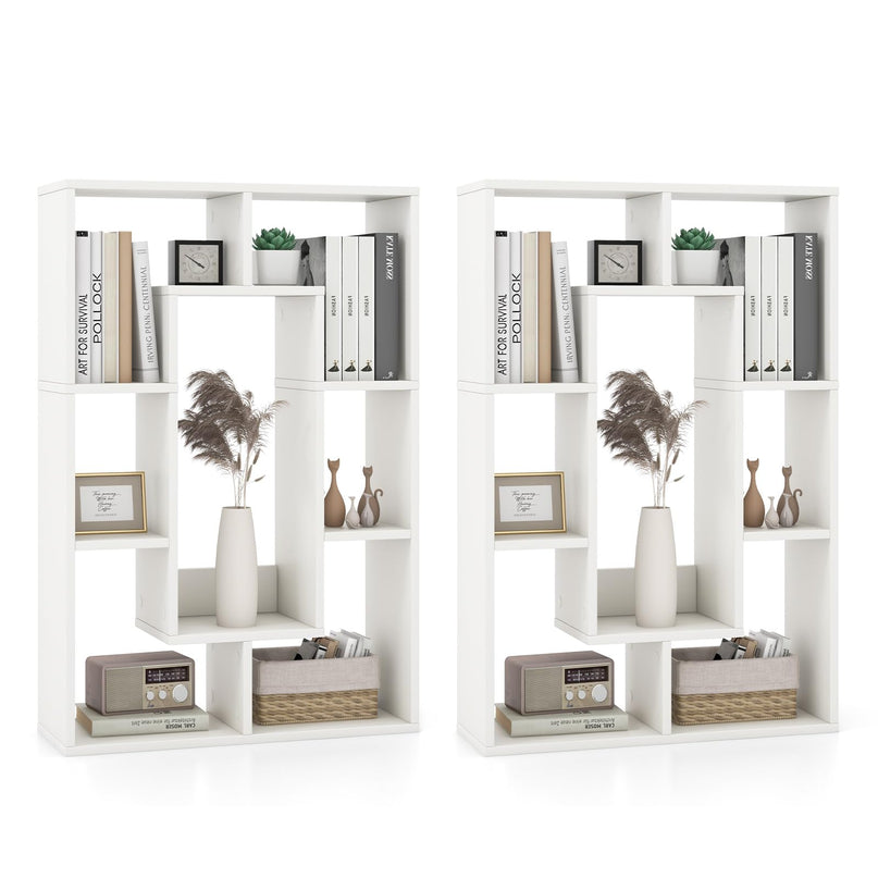 Giantex 7-Cube Bookcase White, Modern Freestanding Wooden Rectangular Bookshelf with Anti-Tipping Kits