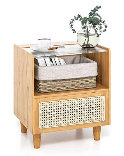 Giantex Rattan Nightstand with Drawer