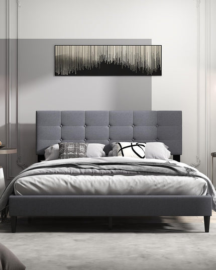 Giantex Platform Bed Frame with Button Tufted Headboard and Wooden Slats