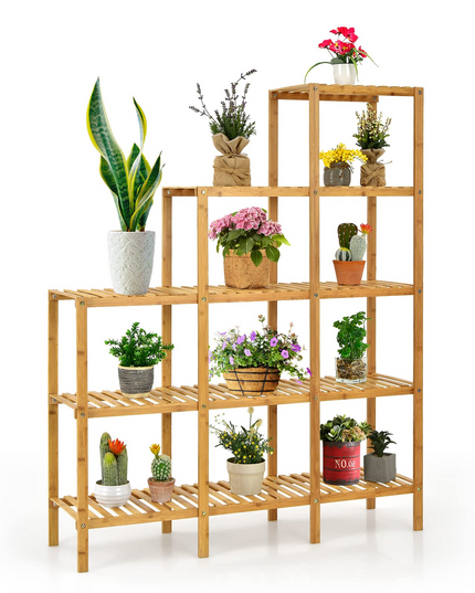 Giantex 9 Tiers Bamboo Plant Stand for Indoor Plants Multiple, Plant Shelf Flower Pots Holder