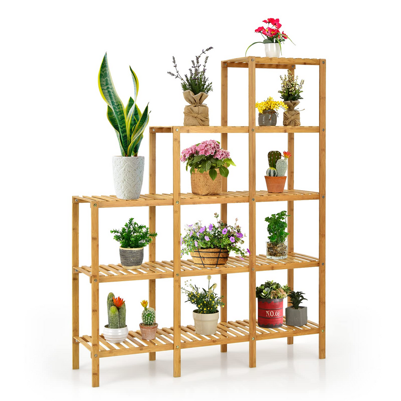 Giantex 9 Tiers Bamboo Plant Stand for Indoor Plants Multiple, Plant Shelf Flower Pots Holder
