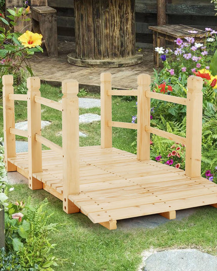 Giantex 5 ft Garden Bridge - Stained Wood Arc Footbridge Walkway