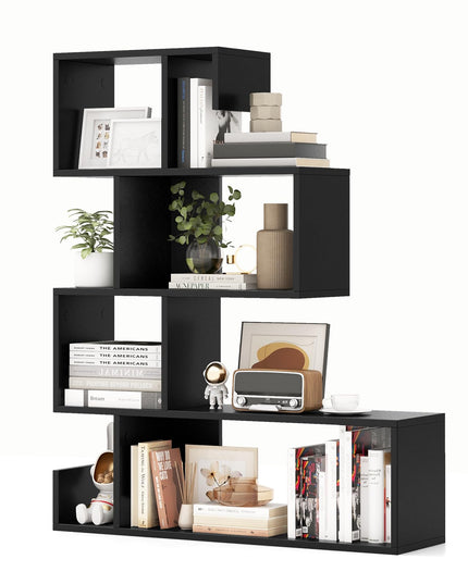 Giantex 5-Tier S-Shaped Bookshelf, Geometric Bookcase w/Open Cubes