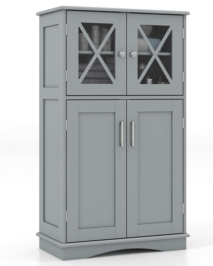 Giantex Bathroom Floor Storage Cabinet - Linen Floor Cabinet with Doors and Adjustable Shelves