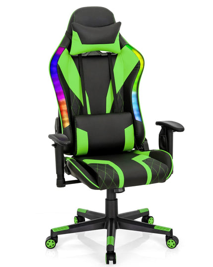 Giantex Gaming Chair with RGB LED Lights, Green