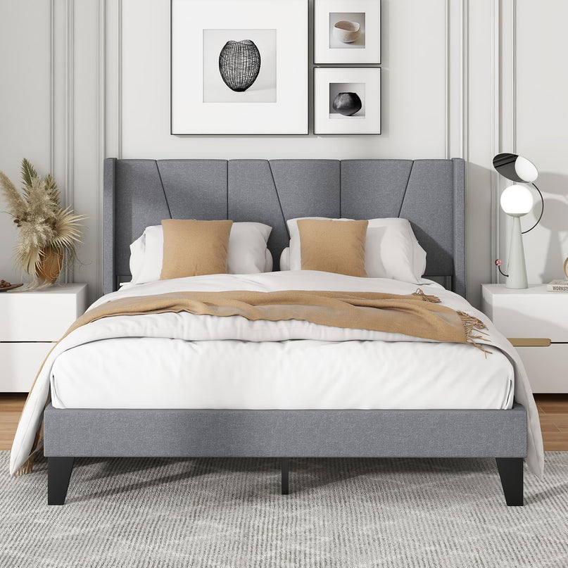 Giantex Bed Frame with Wingback Headboard