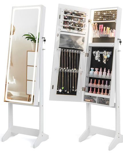 CHARMAID LED Mirror Jewelry Cabinet - Lockable Jewelry Armoire