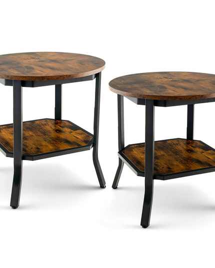 Giantex Round End Table, Industrial Nightstand w/Storage Shelf
