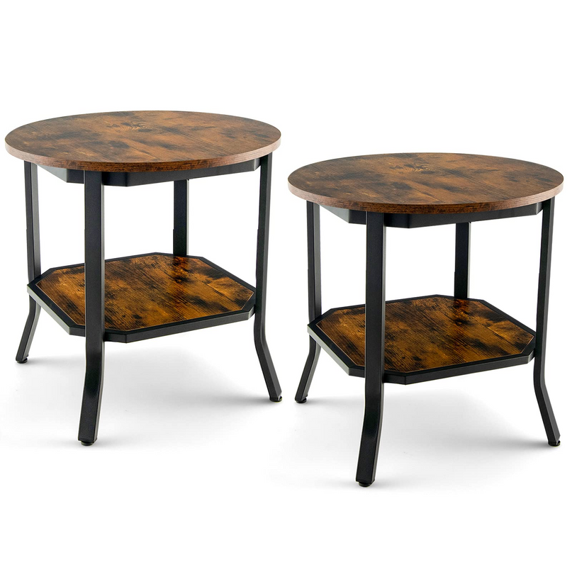 Giantex Round End Table, Industrial Nightstand w/Storage Shelf