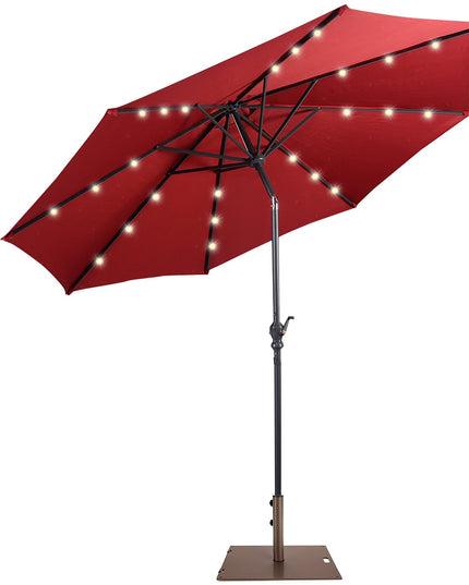 Giantex Patio Umbrella with Base Stand, 10ft Solar Led Lights Outdoor Umbrella and 50 LBS Steel Umbrella Base Stand w/ Wheels