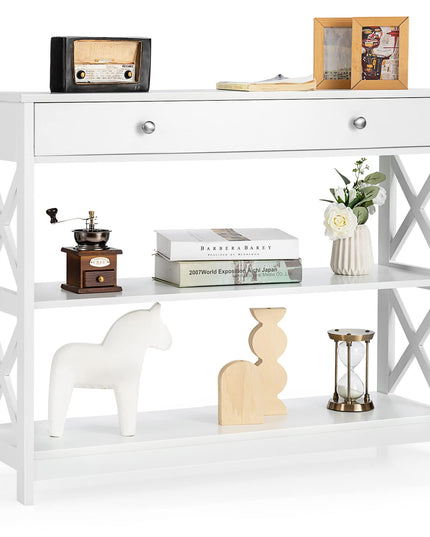 Giantex Console Table 3-Tier W/Drawer and Storage Shelves