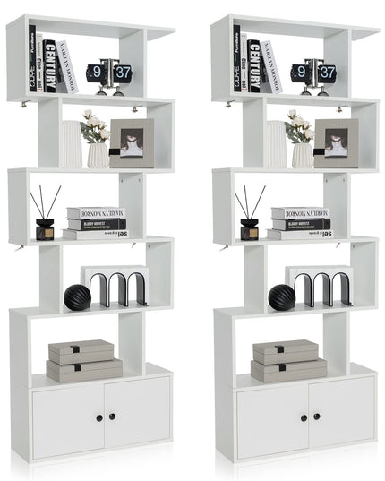 Giantex Set of 2 6-Tier Geometric Bookcase with Cabinet