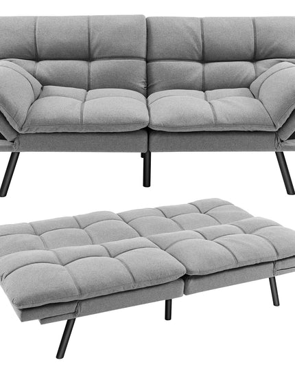 Convertible Memory Foam Futon Couch Sleeper, Grey - Giantex