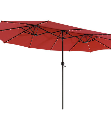 Giantex 15 FT Double Patio Umbrellas with 48 Solar LED Lights, Extra-Large Rectangle Umbrella