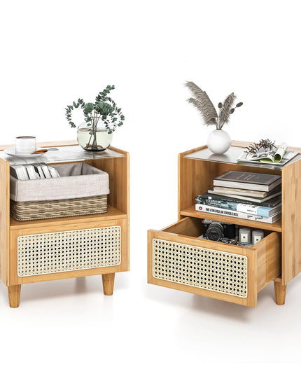 Giantex Rattan Nightstand with Drawer