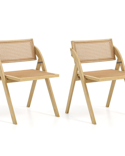 Giantex Folding Dining Chairs Set, Wooden Folding Chair with Rattan Backrest & Seat