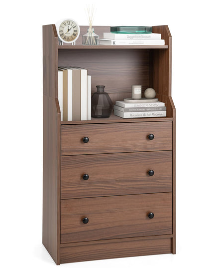 Giantex 3 Drawers Dresser for Bedroom - Modern Storage Dresser Chest of Drawers with 2 Shelves, 3 Pull-Out Drawers