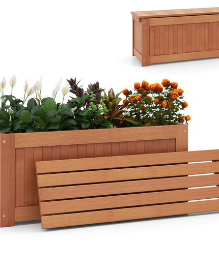 Giantex 2-in-1 Outdoor Bench, Wood Raised Garden Bed with Open Base, Teak Oil Finish