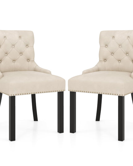 Gianex Upholstered Dining Chairs Set, Wood Wingback Accent Chairs w/Rubber Wood Legs & Nailhead Button Tufted Back