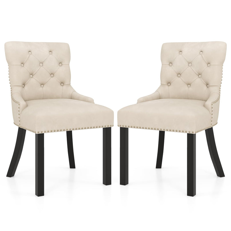 Gianex Upholstered Dining Chairs Set, Wood Wingback Accent Chairs w/Rubber Wood Legs & Nailhead Button Tufted Back