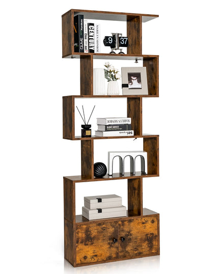 Giantex Set of 2 6-Tier Geometric Bookcase with Cabinet